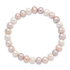 6-7mm White, Pink and Purple Semi-Round Freshwater Cultured Pearl Stretch Bracelet QH5642