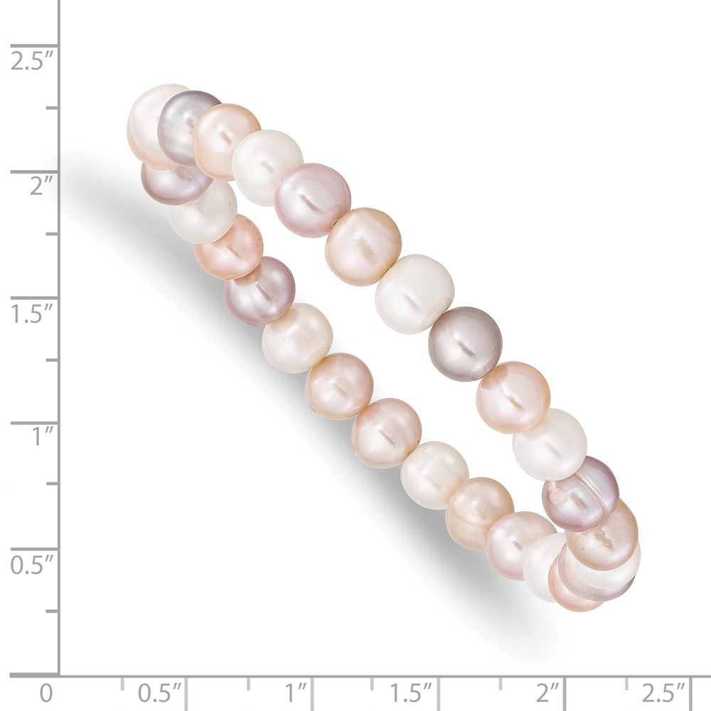 6-7mm White, Pink and Purple Semi-Round Freshwater Cultured Pearl Stretch Bracelet QH5642