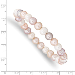 6-7mm White, Pink and Purple Semi-Round Freshwater Cultured Pearl Stretch Bracelet QH5642