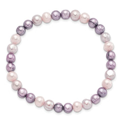 6-7mm White, Lavender and Grey Semi-Round Freshwater Cultured Pearl Stretch Bracelet QH5643