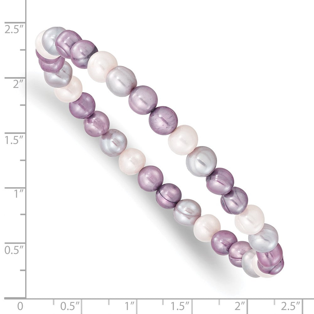 6-7mm White, Lavender and Grey Semi-Round Freshwater Cultured Pearl Stretch Bracelet QH5643