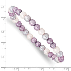 6-7mm White, Lavender and Grey Semi-Round Freshwater Cultured Pearl Stretch Bracelet QH5643