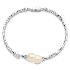 Sterling Silver Rhodium-plated White 8x10mm Teardrop Freshwater Cultured Pearl Hinged Bangle QH5644