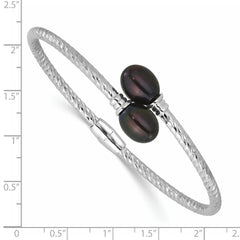 Sterling Silver Rhodium-plated 8-9mm Black Rice Freshwater Cultured Pearl Hinged Bangle QH5645B
