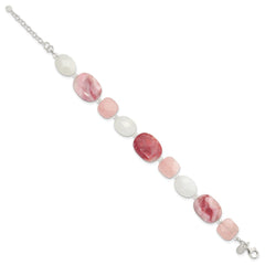Sterling Silver Pink Agate/Quartz, Jade, Crystal w/1in ext Bracelet QH5669-7.75