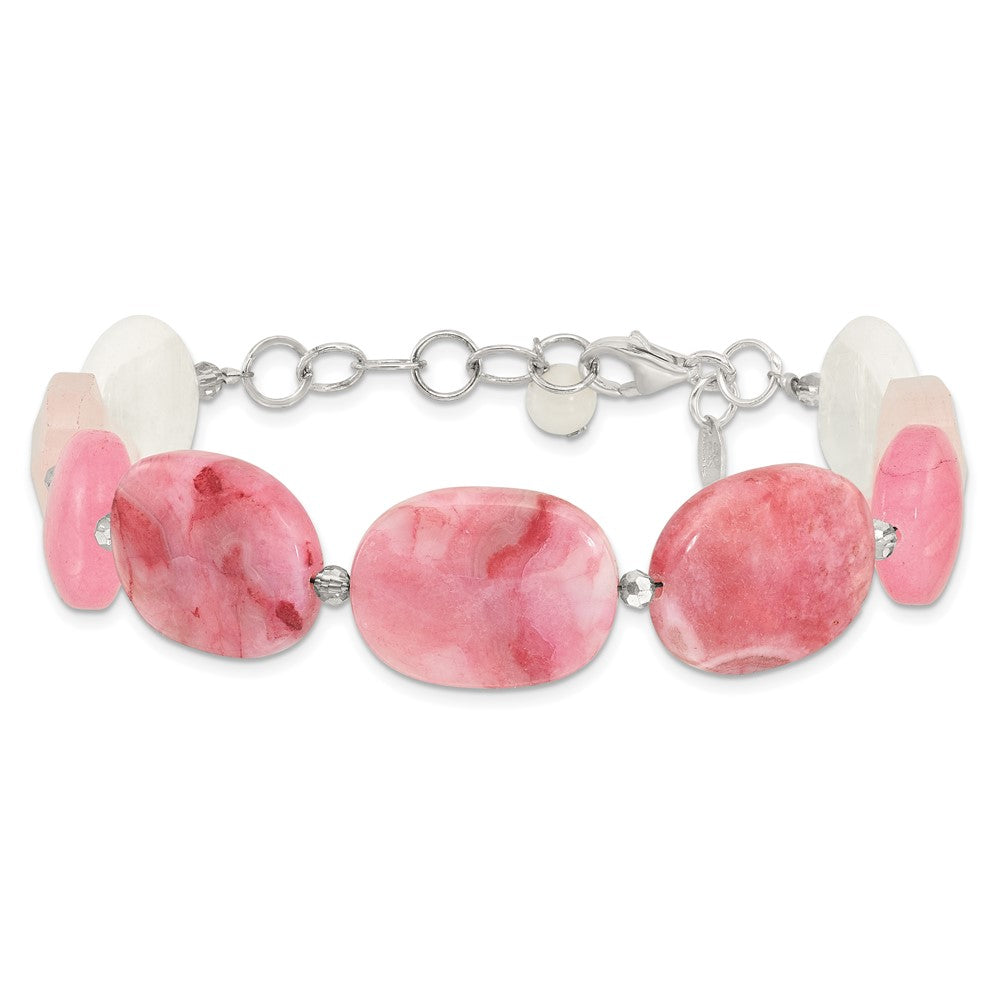 Sterling Silver Pink Agate, Pink/Jade/Rose Quartz/Crystal Bracelet QH5670-8.5