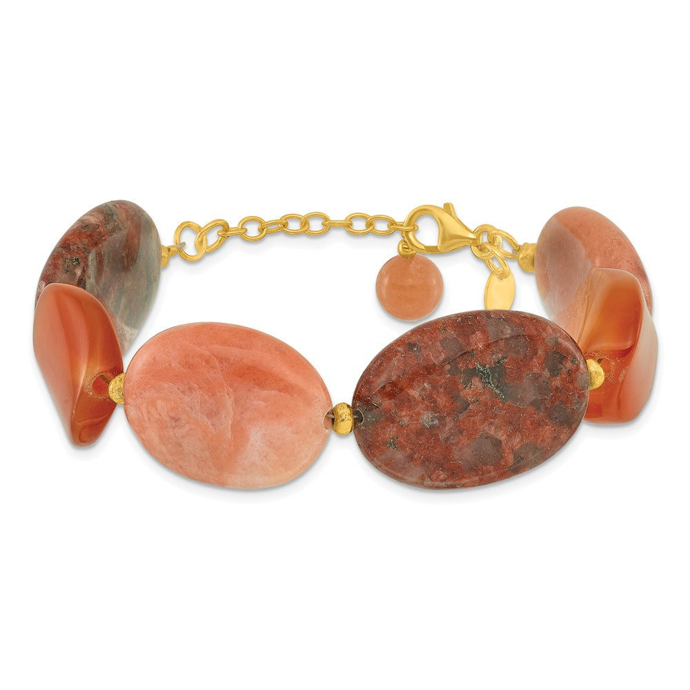 Sterling Silver Gold-plated Aventurine/Carnelian/Jasper 1in ext Bracelet QH5681-7.5