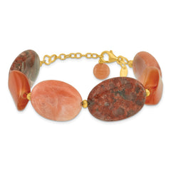 Sterling Silver Gold-plated Aventurine/Carnelian/Jasper 1in ext Bracelet QH5681-7.5