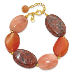 Sterling Silver Gold-plated Aventurine/Carnelian/Jasper 1in ext Bracelet QH5681-7.5