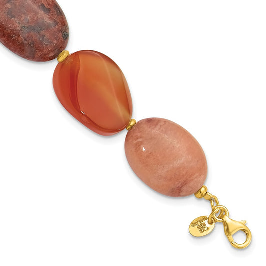 Sterling Silver Gold-plated Aventurine/Carnelian/Jasper 1in ext Bracelet QH5681-7.5