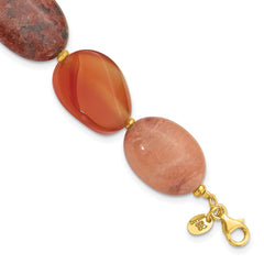 Sterling Silver Gold-plated Aventurine/Carnelian/Jasper 1in ext Bracelet QH5681-7.5