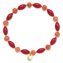 Sterling Silver Gold-plated Coral and Jade Beaded Stretch Bracelet QH5685