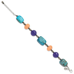Sterling Silver Hematite,Agate,Jasper,Quartz,Crystal 1in ext Bracelet QH5693-7.5