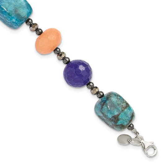 Sterling Silver Hematite,Agate,Jasper,Quartz,Crystal 1in ext Bracelet QH5693-7.5