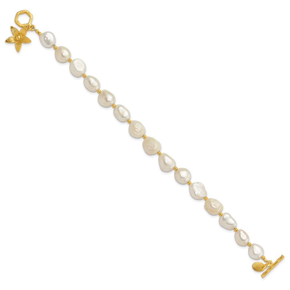 Sterling Silver Gold-plated FWC Pearl Flower 7.5in Toggle Bracelet QH5701-7.5