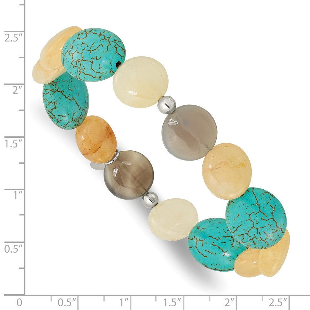 Sterling Silver Jade, Recon Magnesite and Sardonyx Stretch Bracelet QH5704