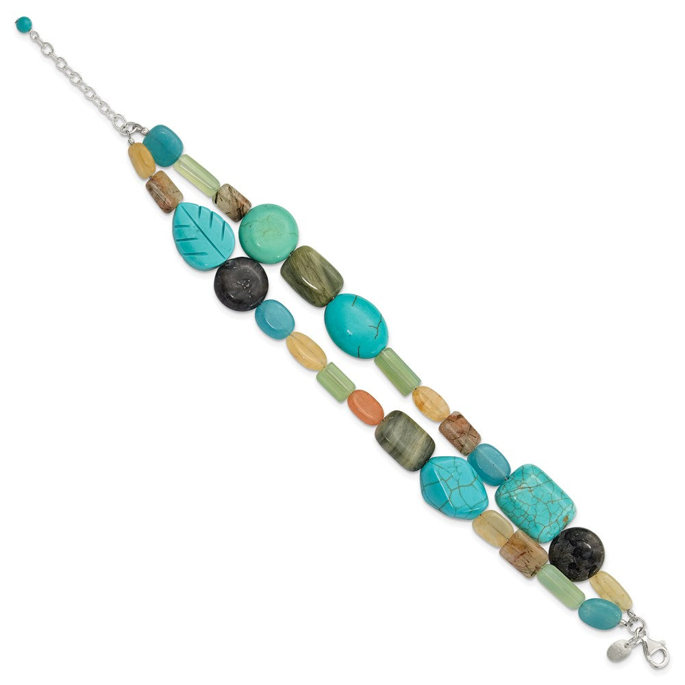 Sterling Silver Multi Stone 2-Strand 8in w/1in ext Bracelet QH5705-8