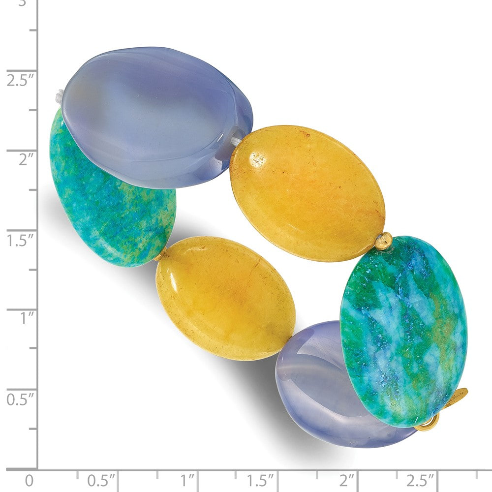 Sterling Silver Gold-plated Agate/Jade/Recon Serpentine Bracelet QH5708