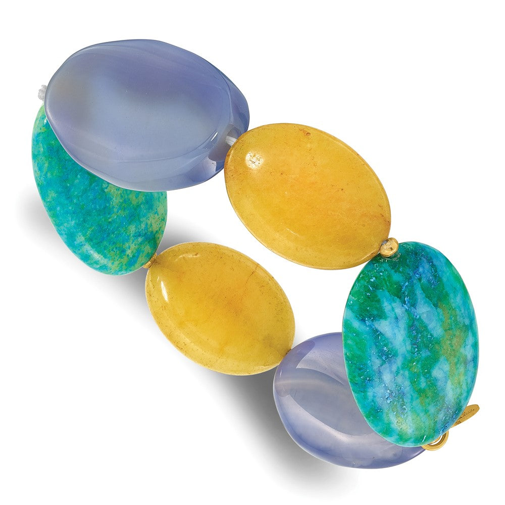 Sterling Silver Gold-plated Agate/Jade/Recon Serpentine Bracelet QH5708