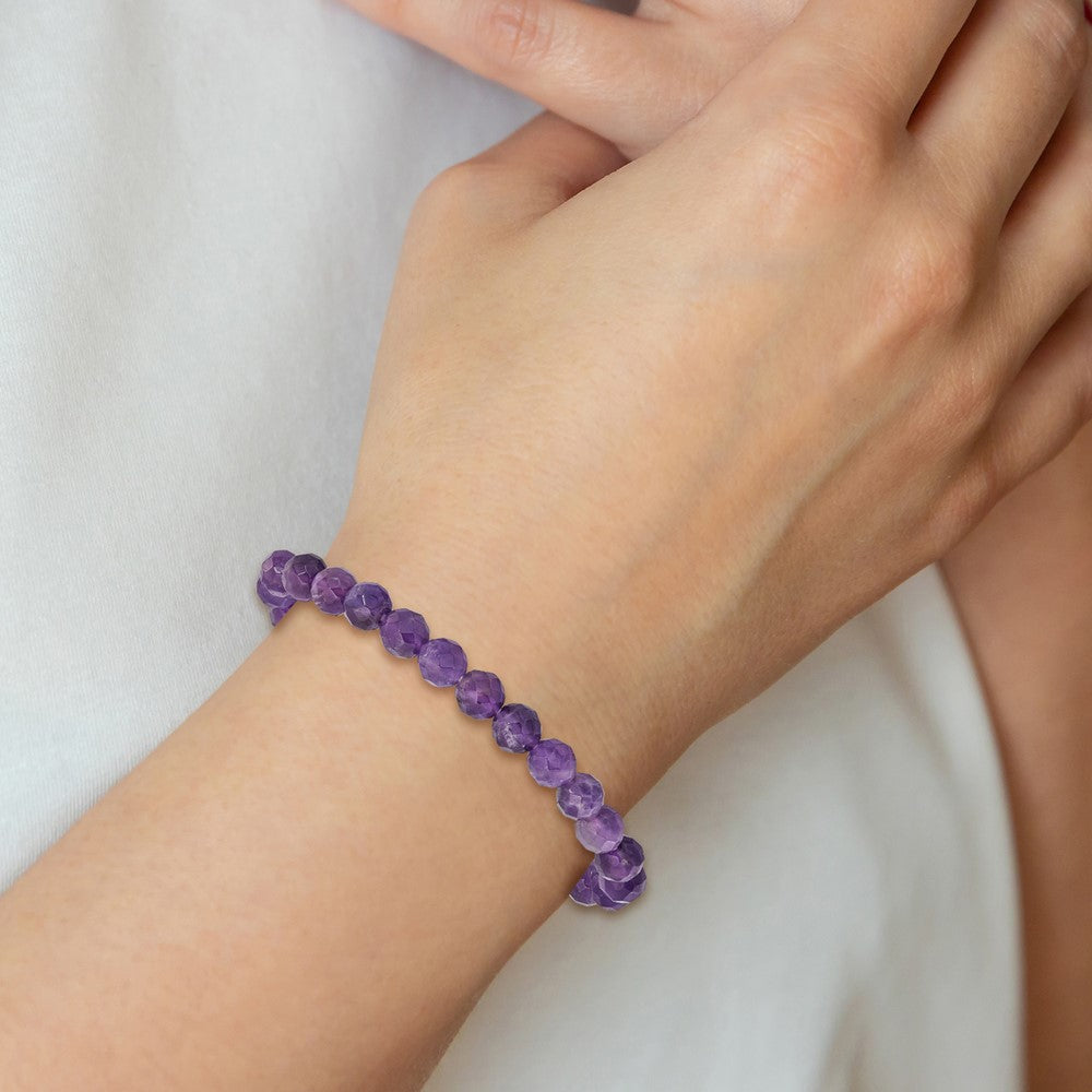 Amethyst Faceted 7.00mm Beaded Stretch Bracelet QH5737