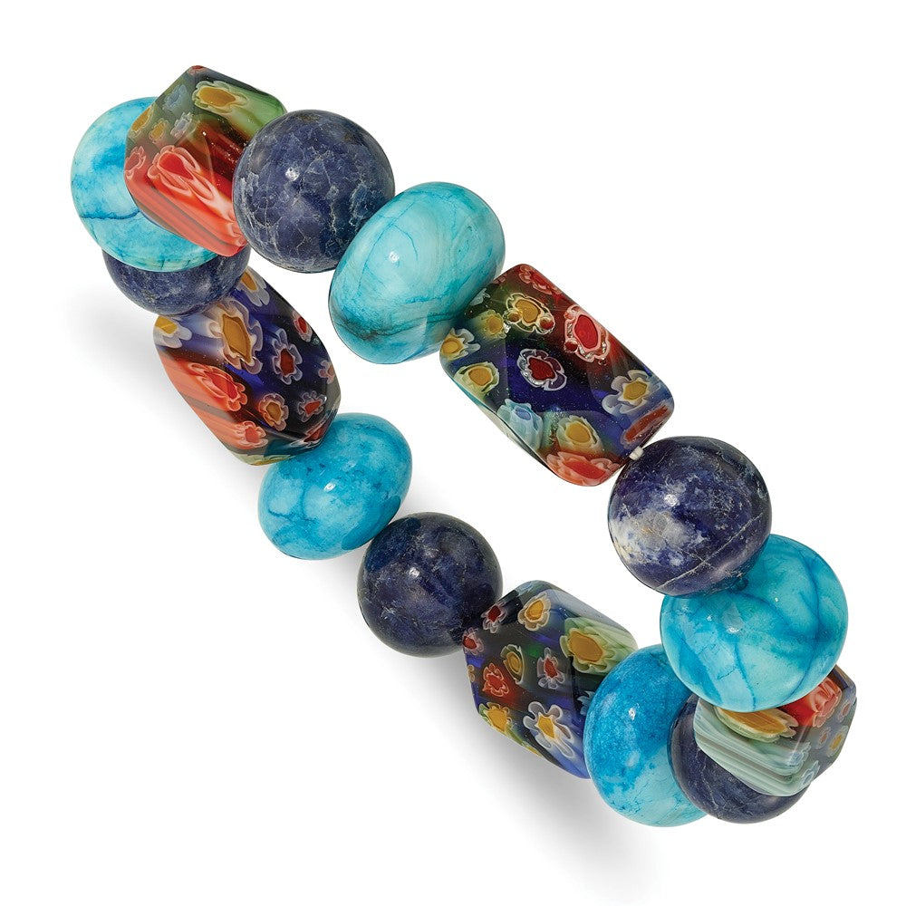 Agate, Lapis and Kangsai Glass Beaded Stretch Bracelet QH5745