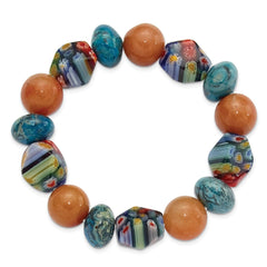 Aventurine, Agate and Kangsai Glass Beaded Stretch Bracelet QH5746