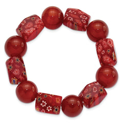 Carnelian and Kangsai Glass Beaded Stretch Bracelet QH5747