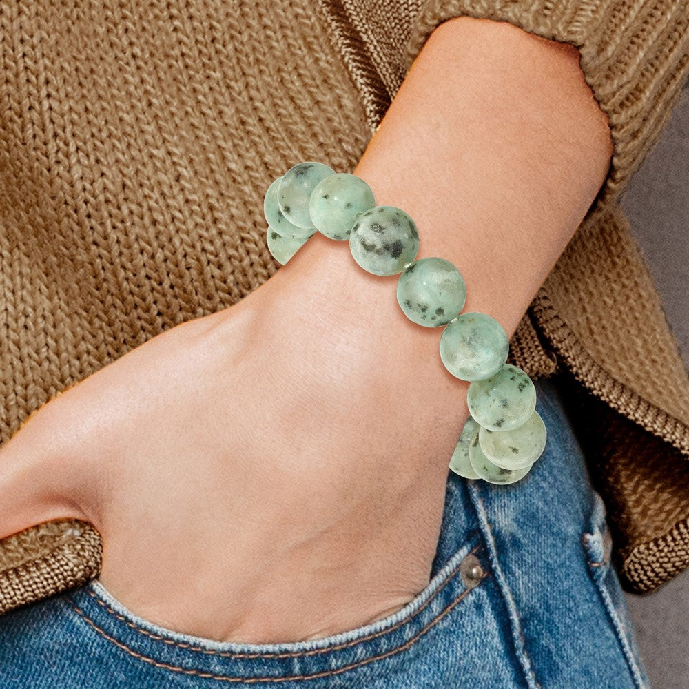 Kiwi Jasper 12mm Beaded Stretch Bracelet QH5751