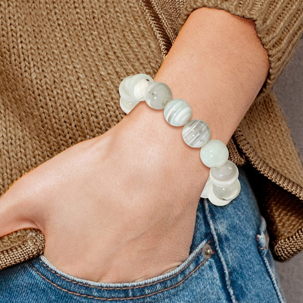 Grey Agate 12.00mm Beaded Stretch Bracelet QH5755