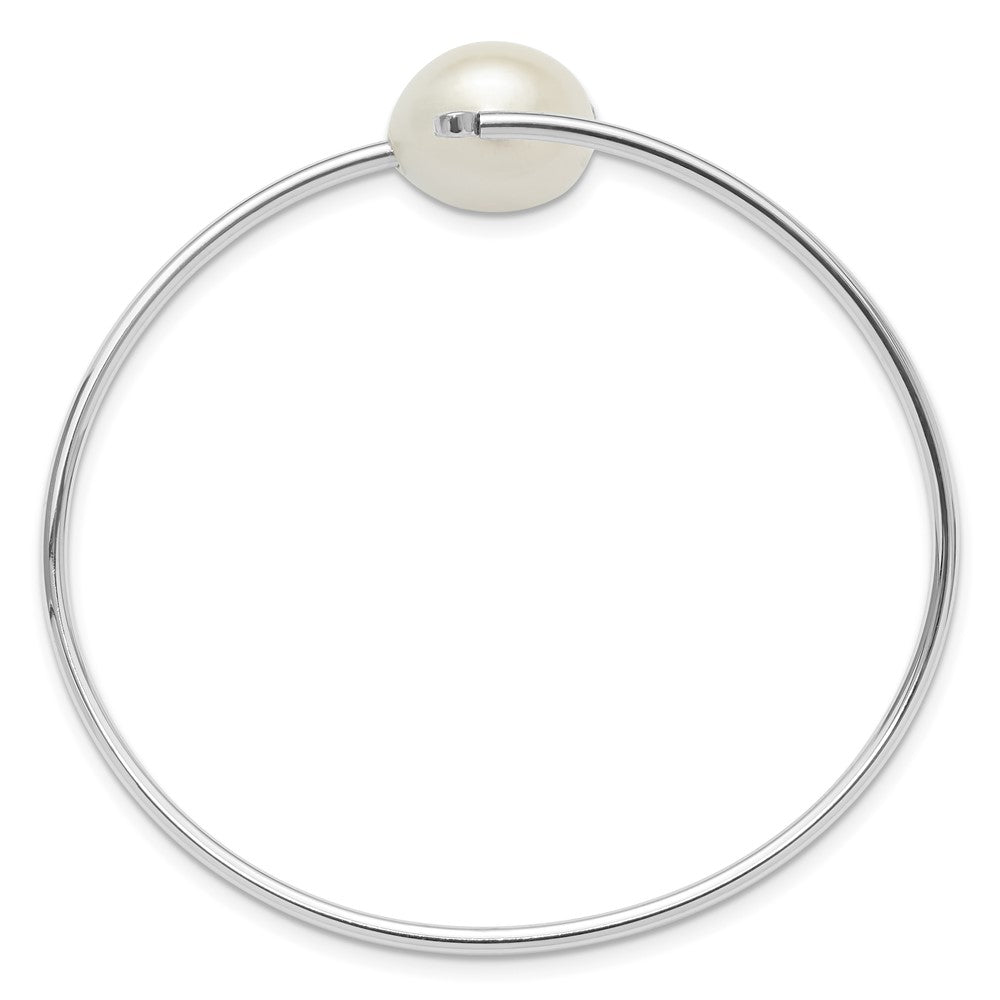 Sterling Silver Rhodium-plated 13-14mm White Freshwater Cultured Pearl and CZ Flexible Bangle QH5764