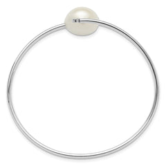 Sterling Silver Rhodium-plated 13-14mm White Freshwater Cultured Pearl and CZ Flexible Bangle QH5764
