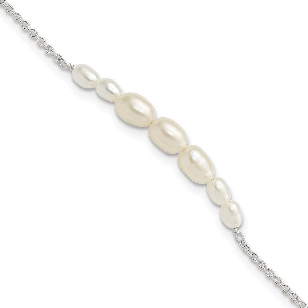 Sterling Silver E-coated with Freshwater Cultured Pearl w/1in ext Bracelet QH5766-7