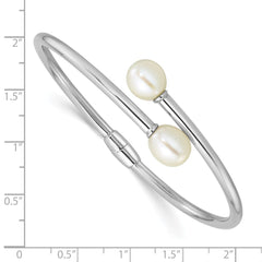Sterling Silver Rhodium-plated 7-9mm Teardrop White Freshwater Cultured Pearl Hinged Bangle QH5840