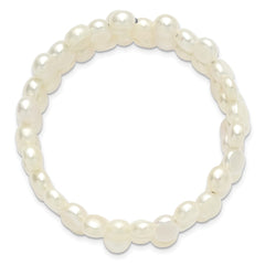 Sterling Silver Rhodium-plated 6-7mm Button White Freshwater Cultured Pearl Flexible Wrap Bracelet QH5841
