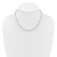 Sterling Silver Rhodium-plated Polished and Beaded 7-8mm Freshwater Cultured Rice Pearl 16 Inch with 2 Inch Extension Necklace QH5849-16