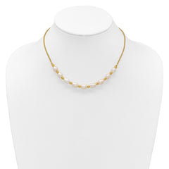 Sterling Silver Gold-tone Polished and Beaded 7-8mm Freshwater Cultured Rice Pearl 16 Inch with 2 Inch Extension Necklace QH5850-16