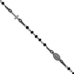 Sterling Silver Black Rhodium-plated Crystal 7 inch with 0.75 inch extender Rosary Themed Bracelet QH5883-7