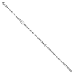 Sterling Silver Rhodium-plated 7.25 inch with 0.5 inch extender Rosary Themed Bracelet QH5884-7.25