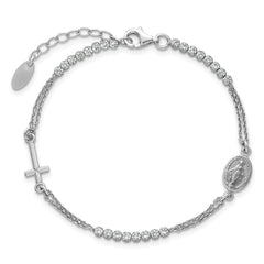 Sterling Silver Rhodium-plated Polished CZ 6.75 inch with 1.25 inch extender Rosary Bracelet QH5885-6.75