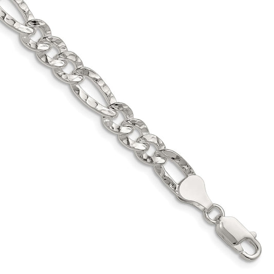 Sterling Silver 6.3mm Hammered Figaro ChainQHF150