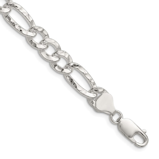Sterling Silver 7.6mm Hammered Figaro ChainQHF180