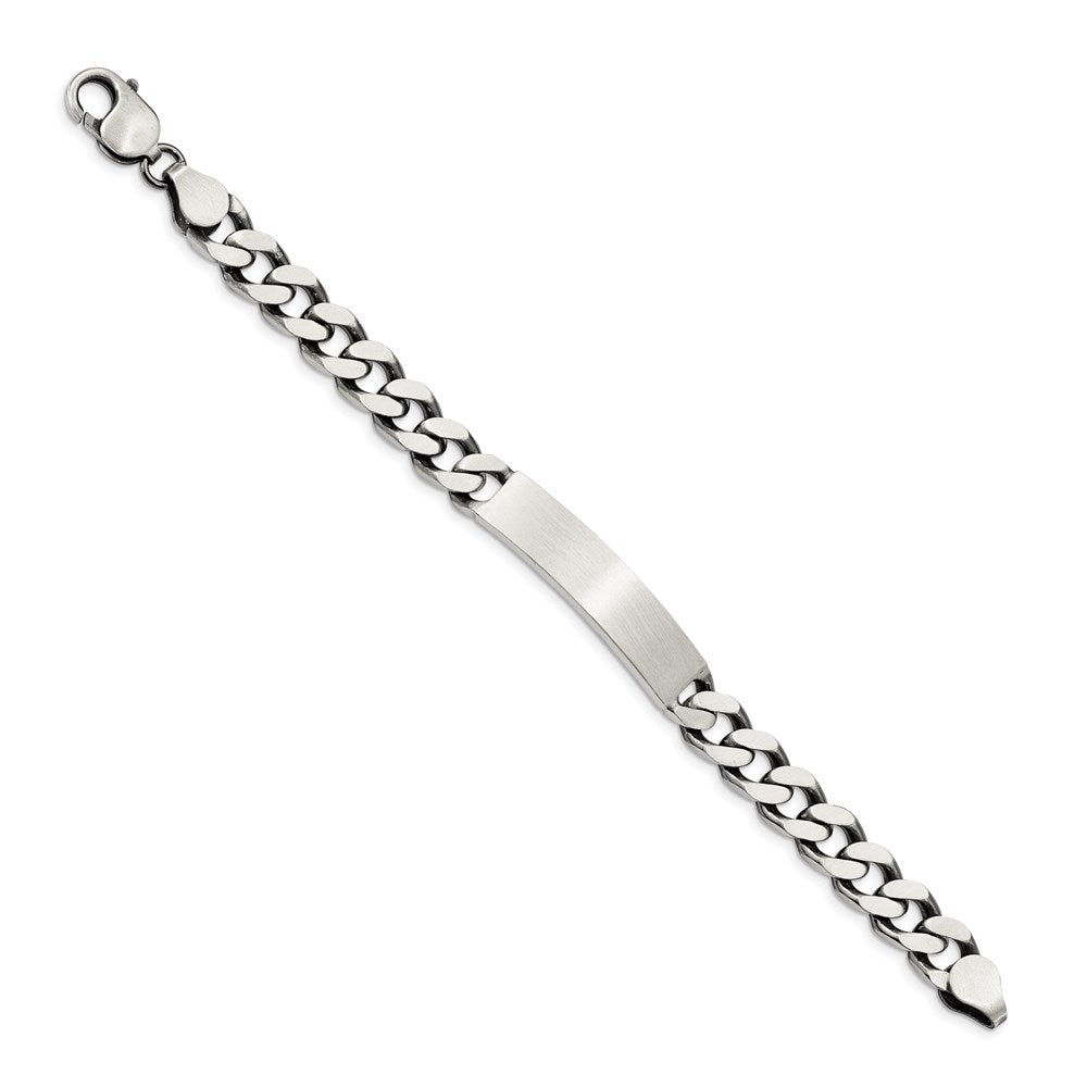 Sterling Silver 8inch Engraveable Antiqued Curb Link ID Bracelet QID121-7