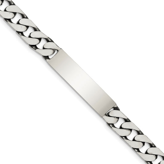 Sterling Silver 8.5inch Engraveable Antiqued Curb Link ID Bracelet QID122