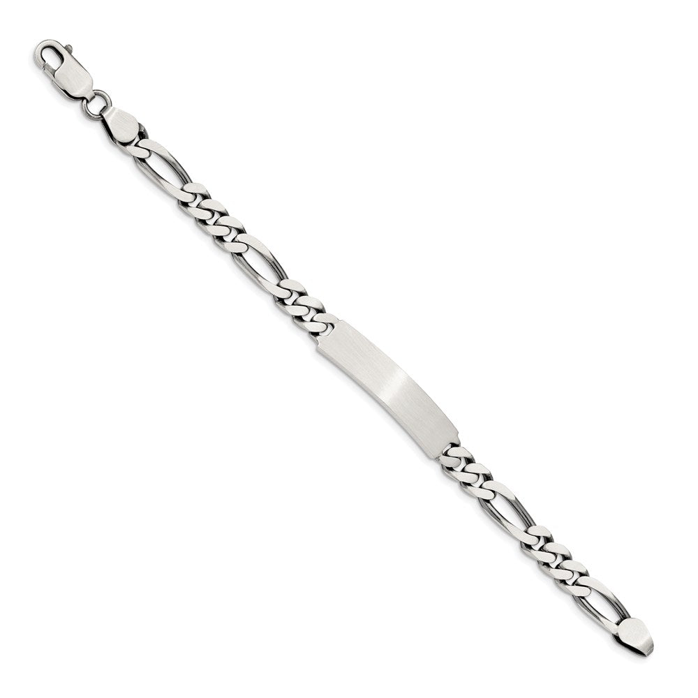 Sterling Silver 8inch Engraveable Antiqued Figaro Link ID Bracelet QID126-7