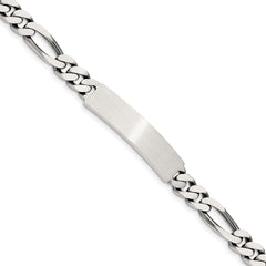 Sterling Silver 8inch Engraveable Antiqued Figaro Link ID Bracelet QID126-7