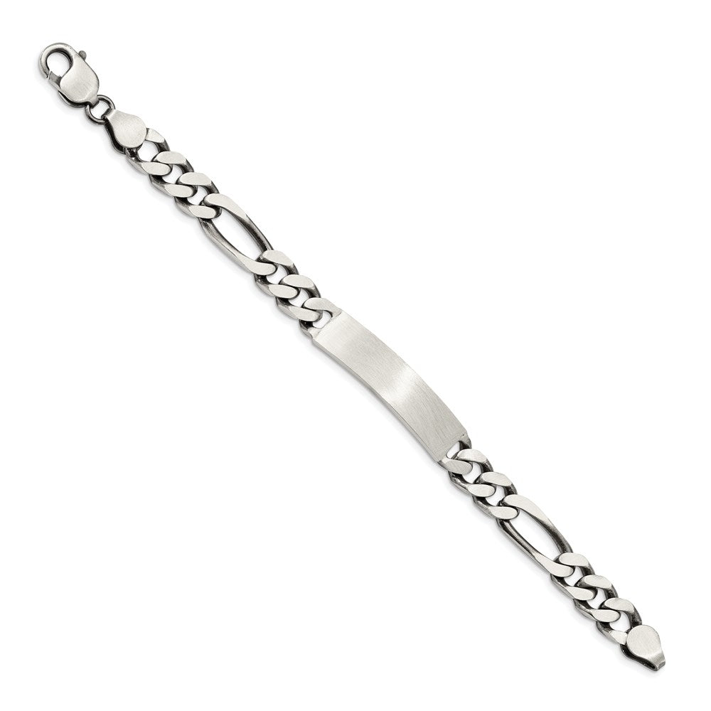 Sterling Silver 8inch Engraveable Antiqued Figaro Link ID Bracelet QID127-7