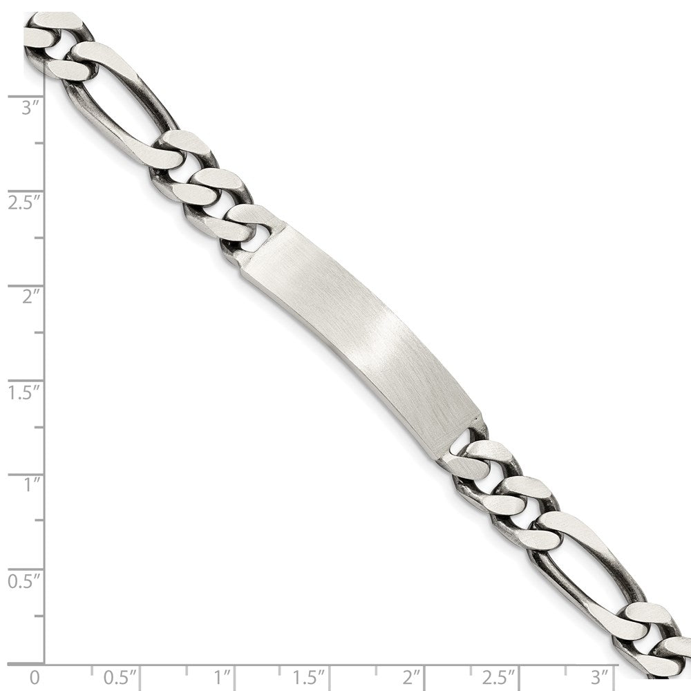 Sterling Silver 8inch Engraveable Antiqued Figaro Link ID Bracelet QID127-7