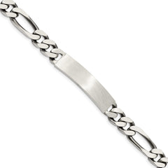 Sterling Silver 8inch Engraveable Antiqued Figaro Link ID Bracelet QID127-7