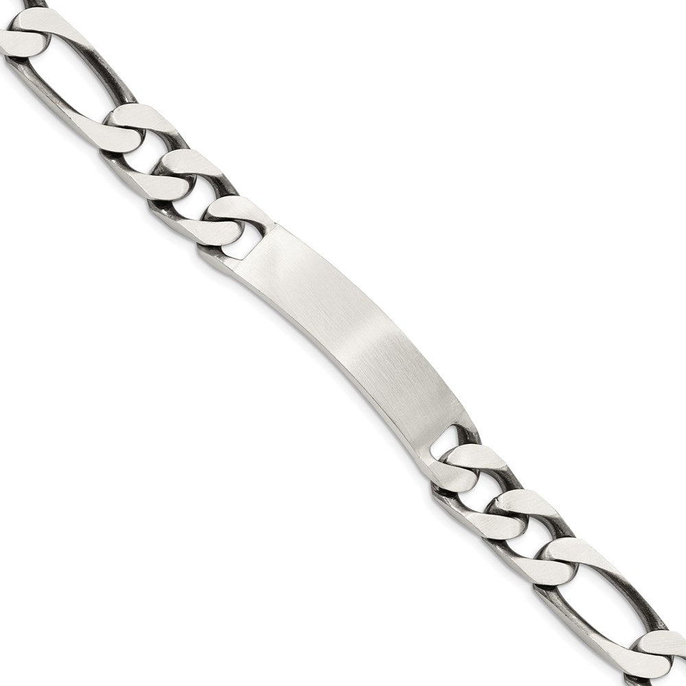 Sterling Silver 8.5inch Engraveable Antiqued Figaro Link ID Bracelet QID129-7.5