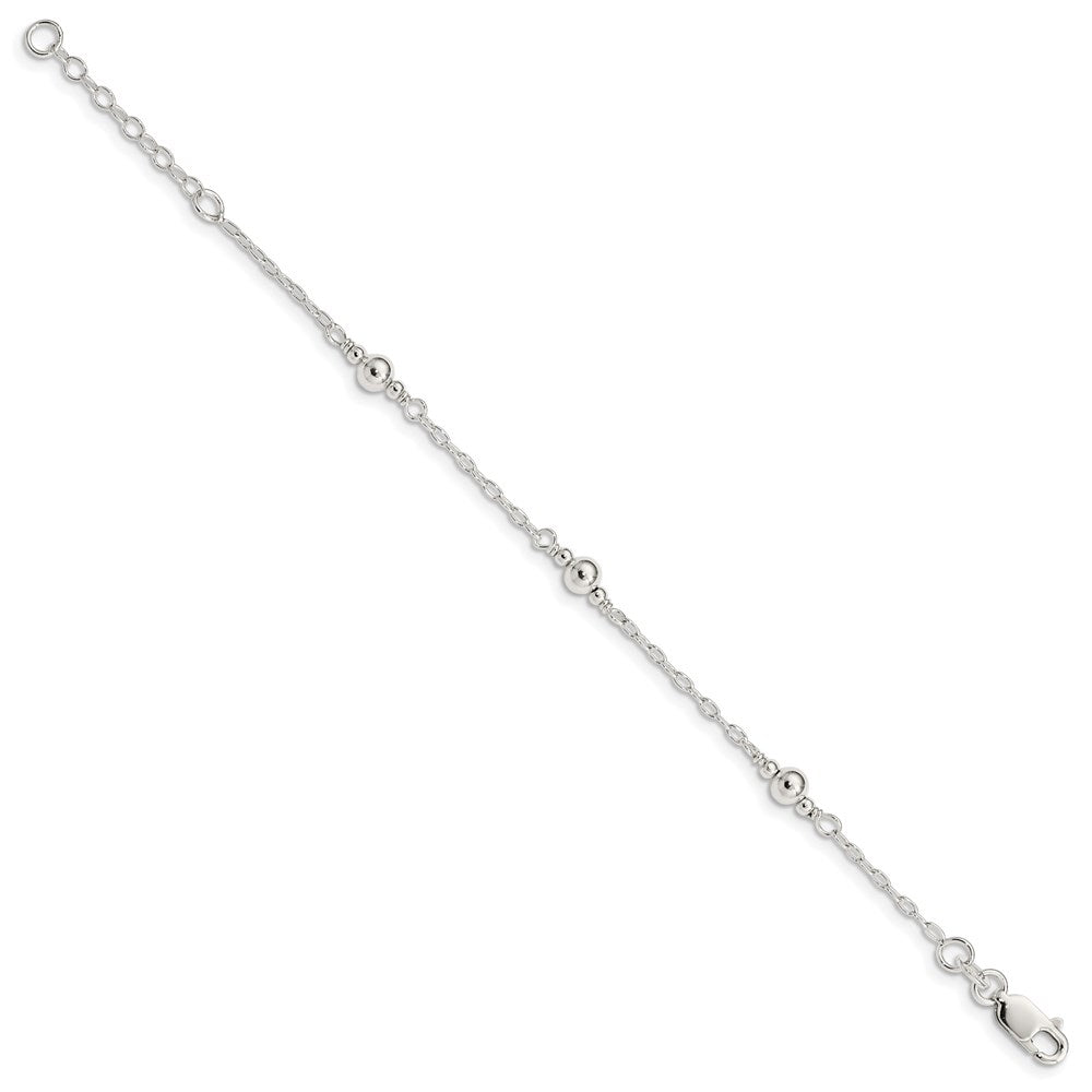 Sterling Silver Polished Fancy Bead with 1in Extension Children's Bracelet QID163